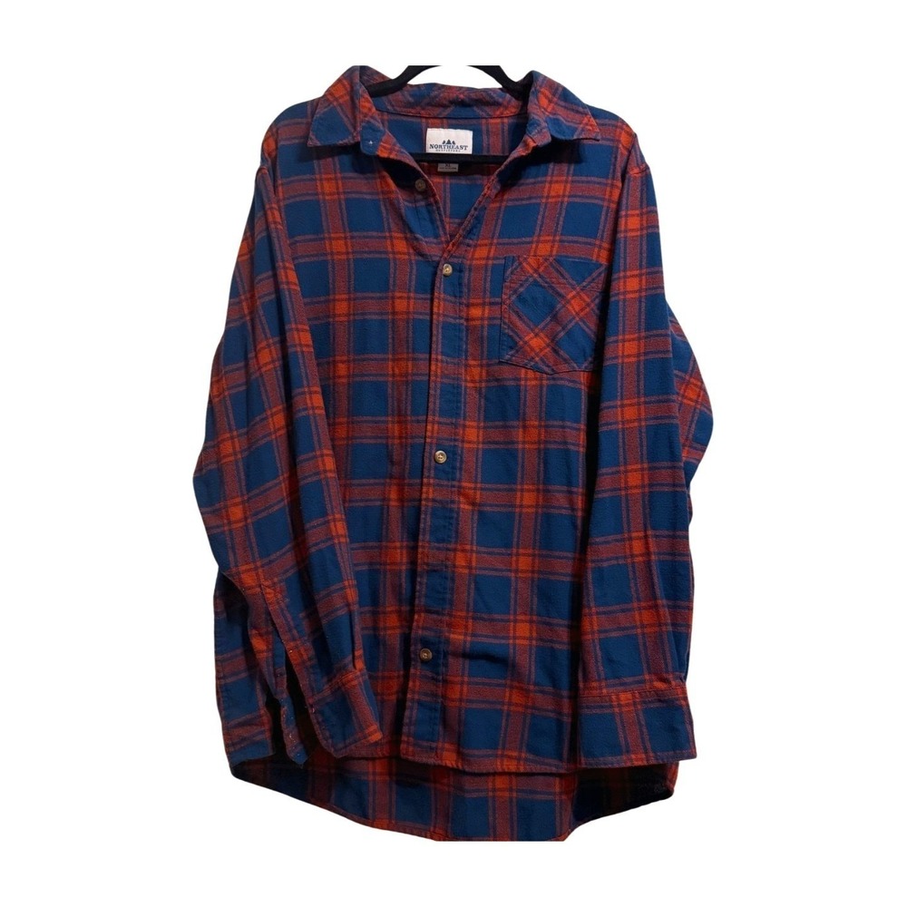 NORTHEAST OUTFITTERS Men's Plaid Flannel Shirt Size XL Blue Orange Long Sleeve